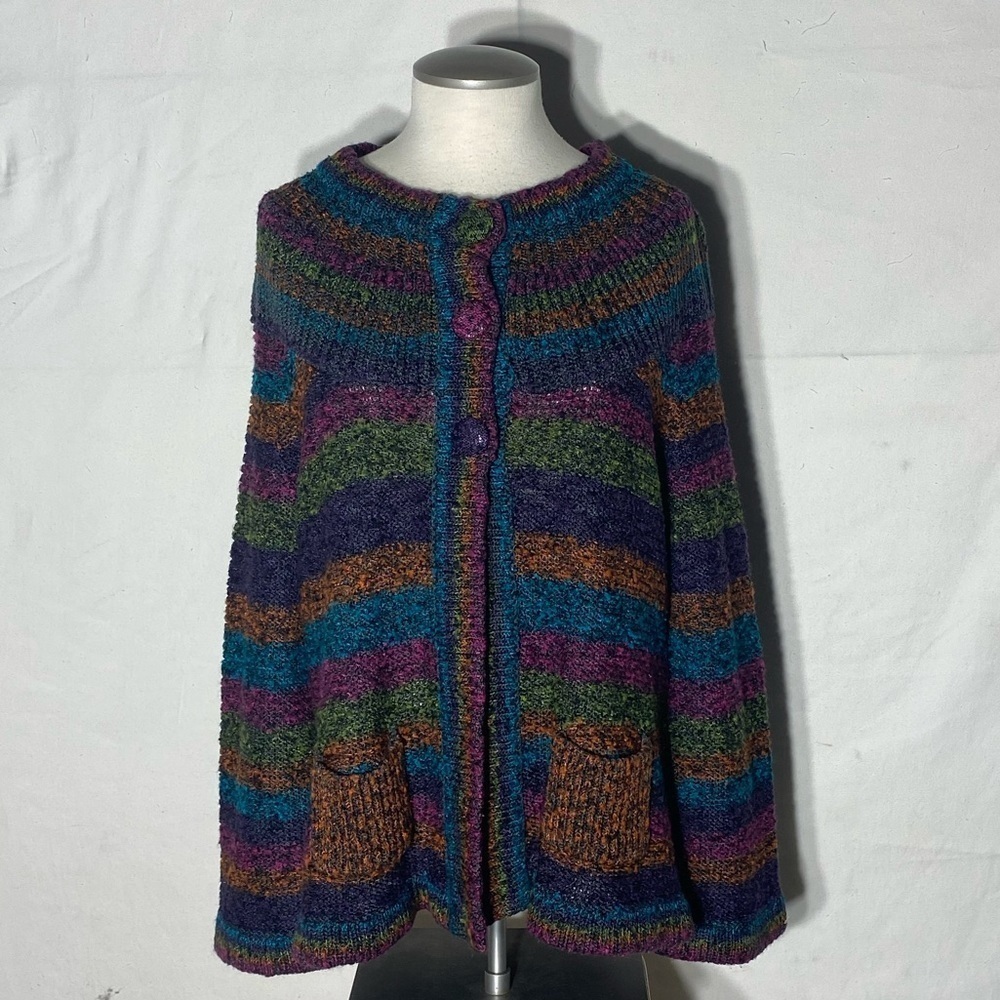 Rainbow Knit 3 Button Front Long Sleeve Cardigan L Cottagecore Boho